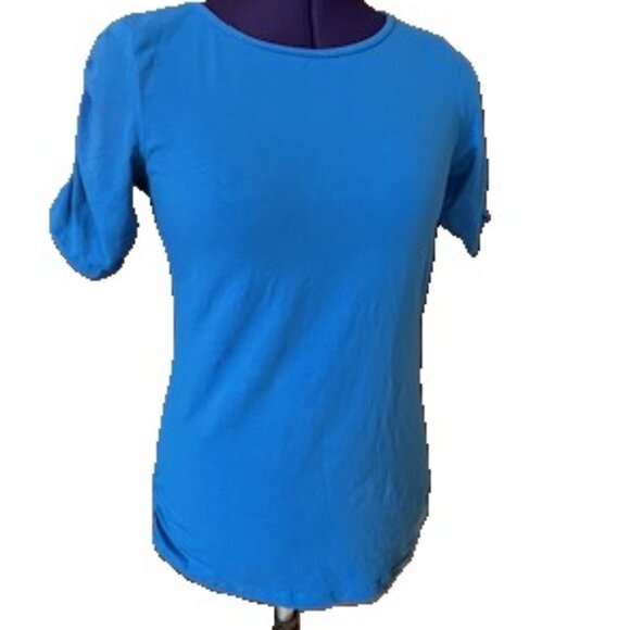 Blue Organic cotton Gathered short sleeve top - Picture 4 of 6